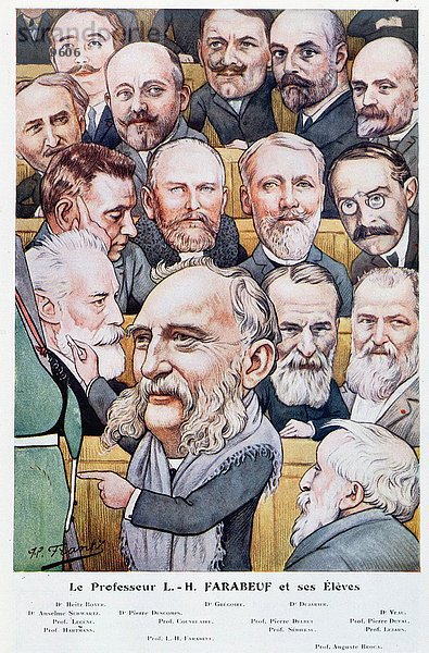 Frantz  J-P. (fl.1910) Professor Luis Hubert Farabeuf (1841-1910) und seine Studenten  aus Chanteclair  um 1910 (Farblitho)