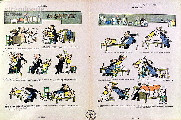 Capy  Marcel Amable O.L. (gest. ca. 1930) Die Spanische Grippe  aus La Baionnette  6. Februar 1919 (Farblitho)