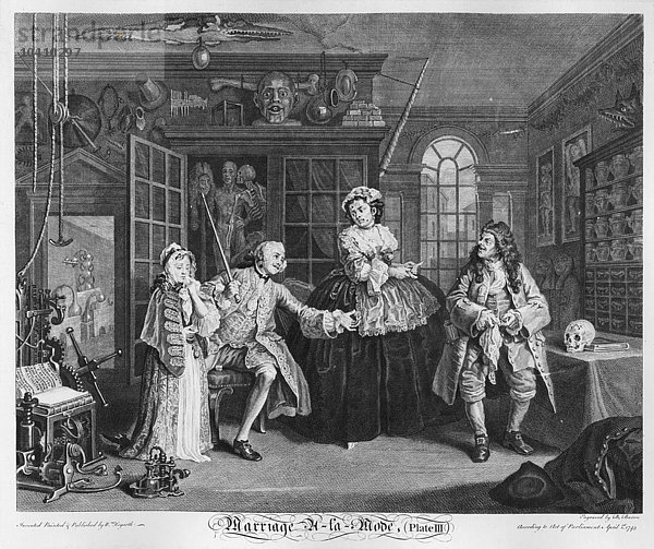 Hogarth  William (1697-1764) Marriage a la Mode  Tafel III  Die Inspektion  1745 (Stich)