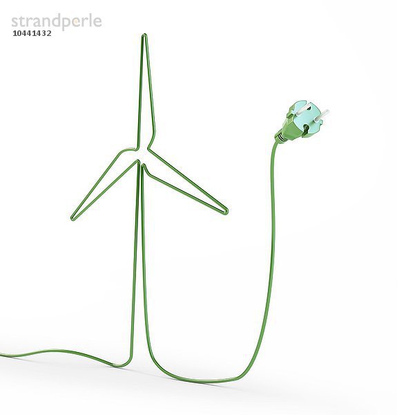 Stromkabel in Form einer Windmühle  grüne Energie  konzeptionelles Kunstwerk