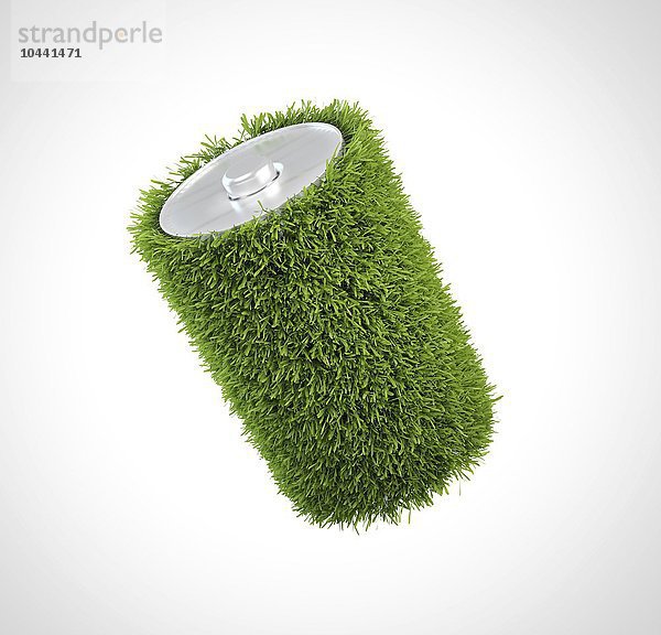 Grasbedeckte Batterie - grünes Energiekonzept Grüne Energie  konzeptionelles Kunstwerk
