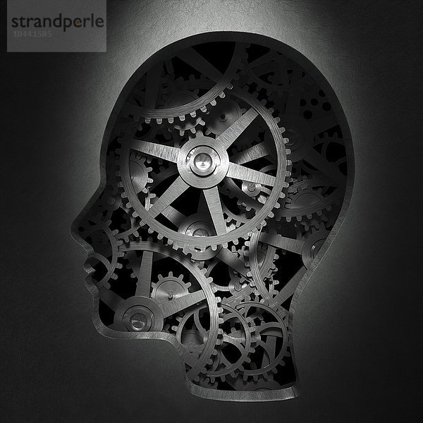 Zahnräder und Getriebe in einem Kopf Form - Psychologie und Kreativität Konzept Illustration  Bewusstsein  konzeptionelle Kunstwerk