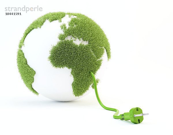 Illustration eines Konzepts für saubere Energie - Welt mit einem Stromkabel  grüne Energie  konzeptionelles Kunstwerk