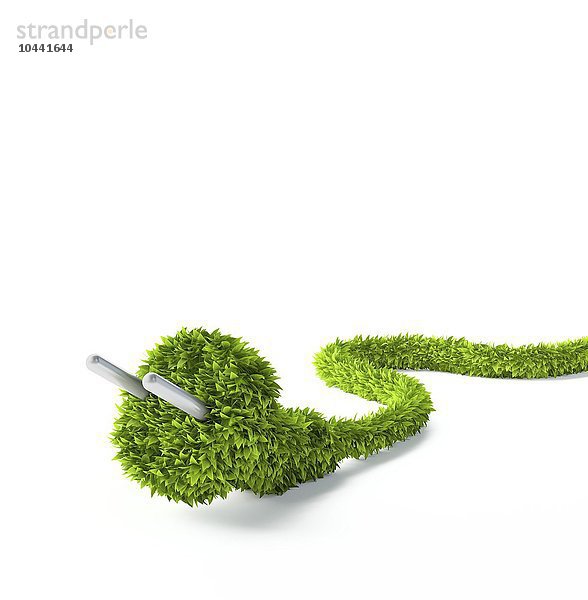 Grasbedeckte Steckdose - Konzept für erneuerbare Energien  grüne Energie  konzeptionelles Kunstwerk