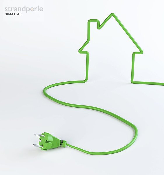 Grünes Stromkabel in Form eines Hauses - Konzept für erneuerbare Energien  grüne Energie  konzeptionelles Kunstwerk