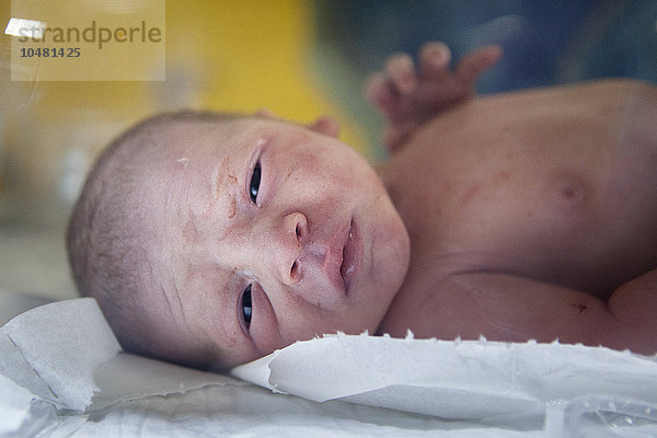 Reportage in der Entbindungsklinik. Lwan ein paar Minuten nach der Geburt.
