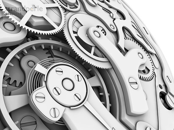 Innenleben einer Armbanduhr. 3D-Computergrafik von Zahnrädern in einer mechanischen Armbanduhr Armbanduhr innen