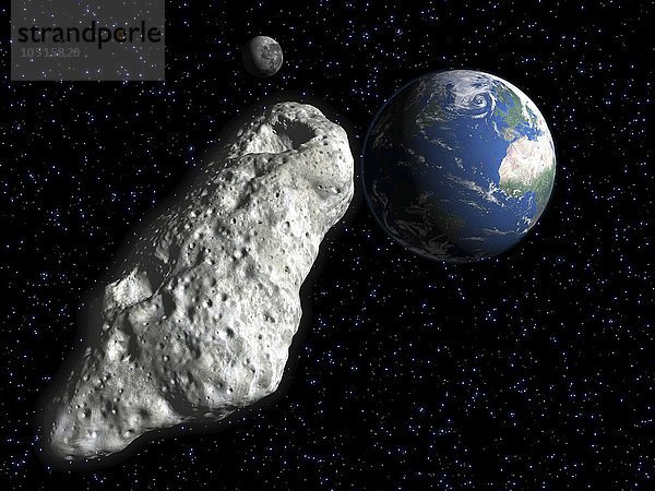 Kunstwerk eines Asteroiden und des Planeten Erde Asteroid  Kunstwerk