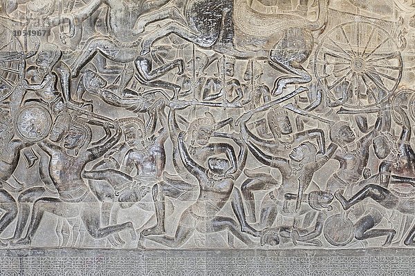 Flachrelief  Darstellung einer Schlacht  Nördliche Galerie  Angkor Wat  Provinz Siem Reap  Kambodscha  Asien