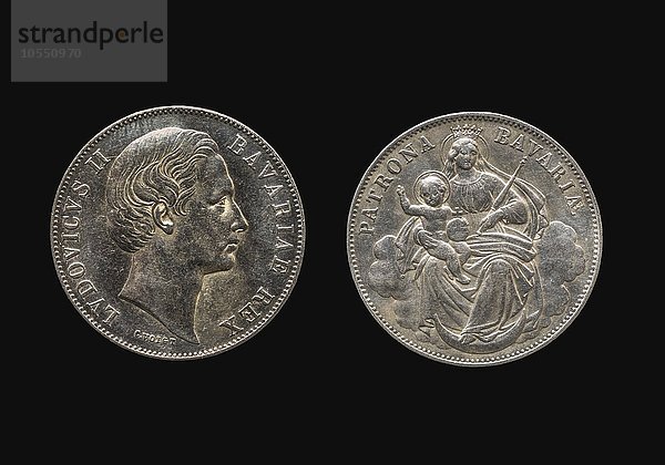 Marientaler  Ludwig II.  um 1860  Silbermünze  Vorderseite und Rückseite  Bayern  Deutscher Bund