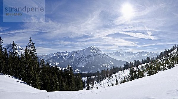Schneelandschaft mit Bergen  Guffertspitze und Hinterunnütz  Rofangebirge  Tirol  Österreich  Europa