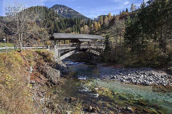 Brücke über die Ostrach  Herbststimmung  Bruck bei Bad Hindelang  Allgäu  Bayern  Deutschland  Europa