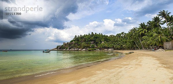 Sandstrand mit Palmen  türkises Meer  dramatische Gewitterwolken  Sairee Beach  Insel Koh Tao  Golf von Thailand  Thailand  Asien