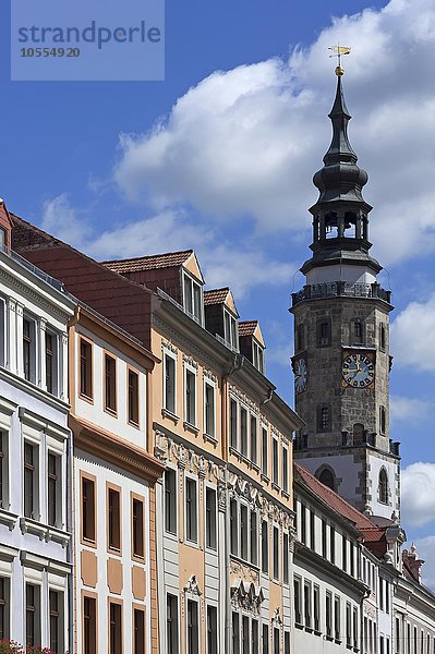 Häuserzeile mit altem Rathausturm  Brüderstraße  Görlitz  Oberlausitz  Sachsen  Deutschland  Europa