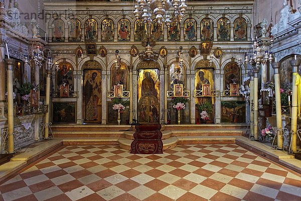 Griechisch orthodoxer Altar in Klosterkirche  Kloster Panagia Theotókos tis Paleokastritsas  auch Panagia Theotokos  Paläokastritsa  Insel Korfu  Ionische Inseln  Griechenland  Europa
