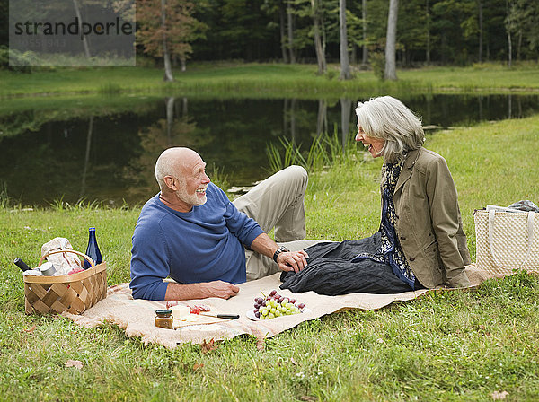 Älteres Paar entspannt sich beim Picknick im Park