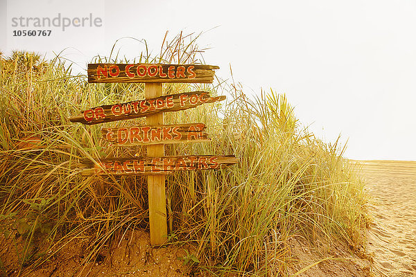 Touristenschilder für den Strand im Gras