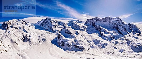 Panoramablick auf verschneite Berge und blauen Himmel  Monte Rosa  Schweiz