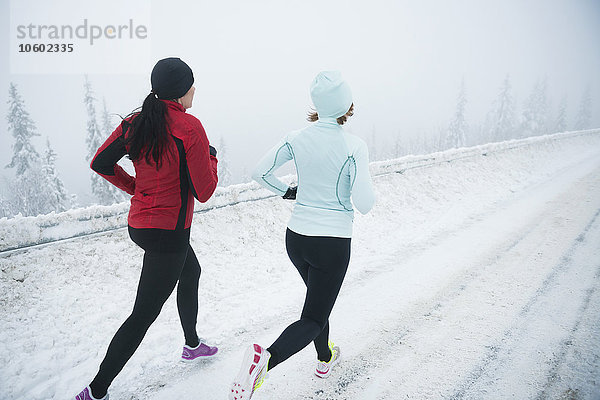 Zwei Frauen laufen im Winter  Schweden