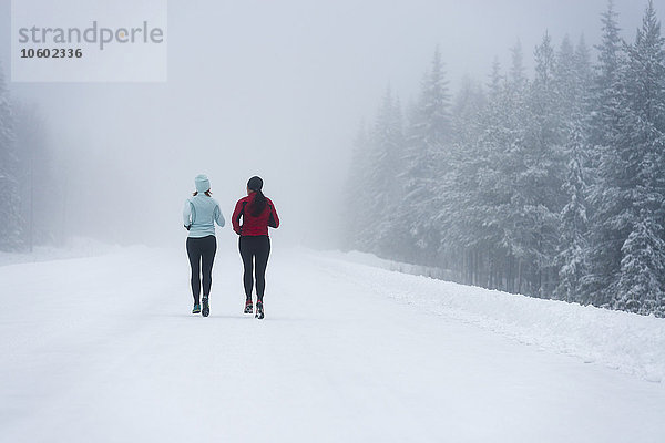 Zwei Frauen laufen im Winter  Schweden