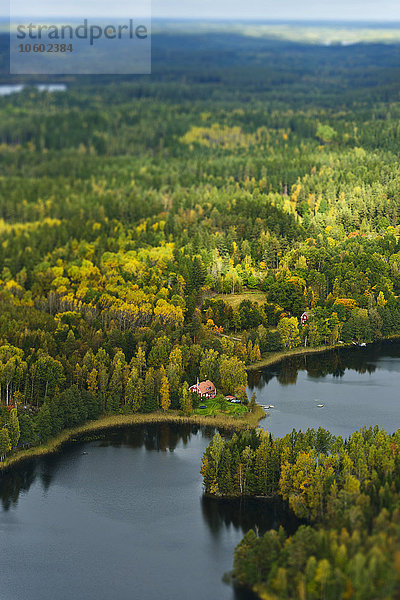 Luftaufnahme eines Hauses im Wald  Schweden