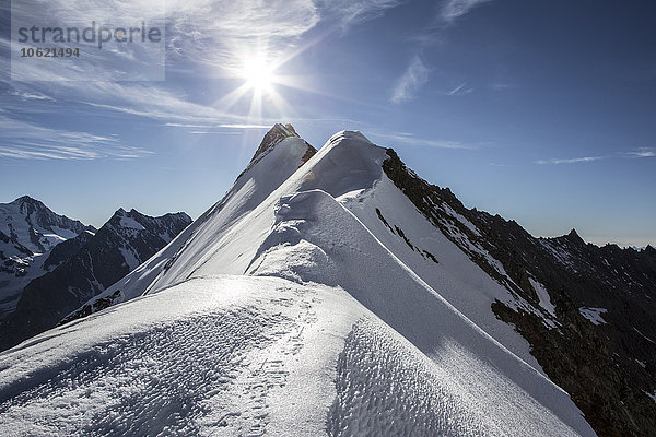 Schweiz  Penninische Alpen  Aletschhorn  Sonnenaufgang