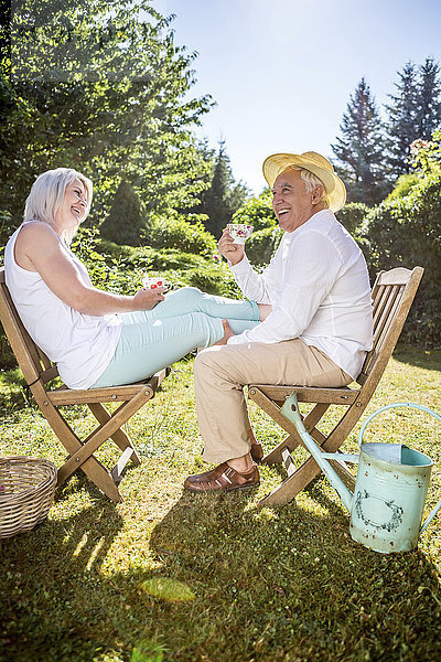 Glückliches älteres Paar im Garten