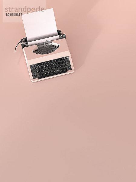 Rosa Schreibmaschine mit leerem Blatt Papier auf rosa Grund  3D Rendering