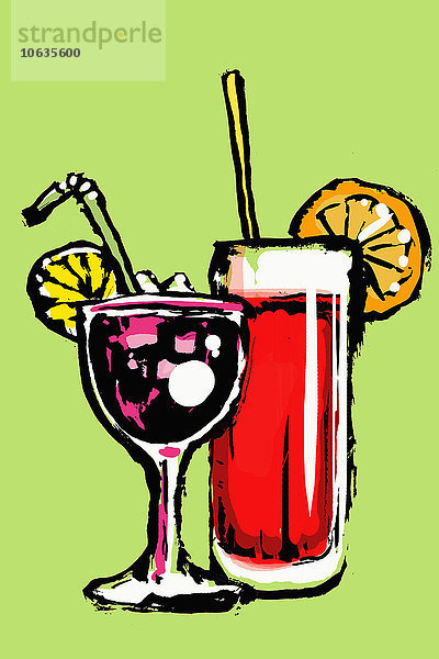 Illustration von frischen Cocktails vor grünem Hintergrund