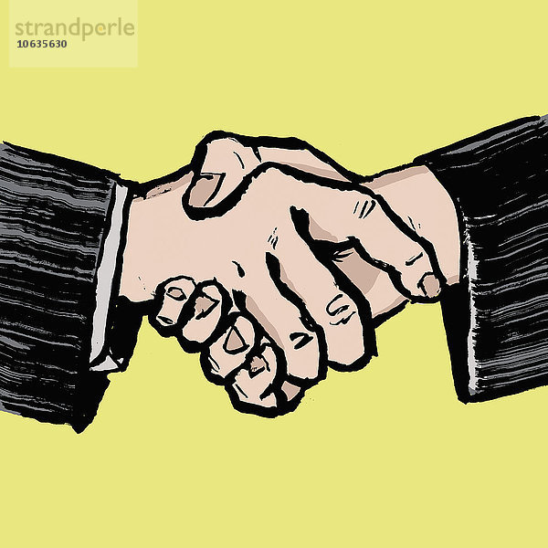 Illustration von Händeschütteln vor gelbem Hintergrund