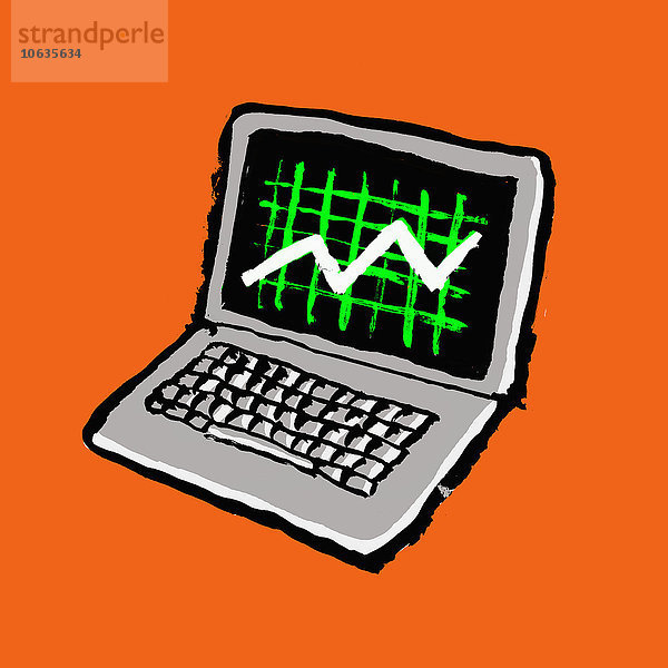 Abbildung des Laptops mit Fortschrittsgrafik vor orangem Hintergrund