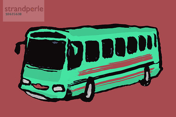 Abbildung des Busses vor kastanienbraunem Hintergrund