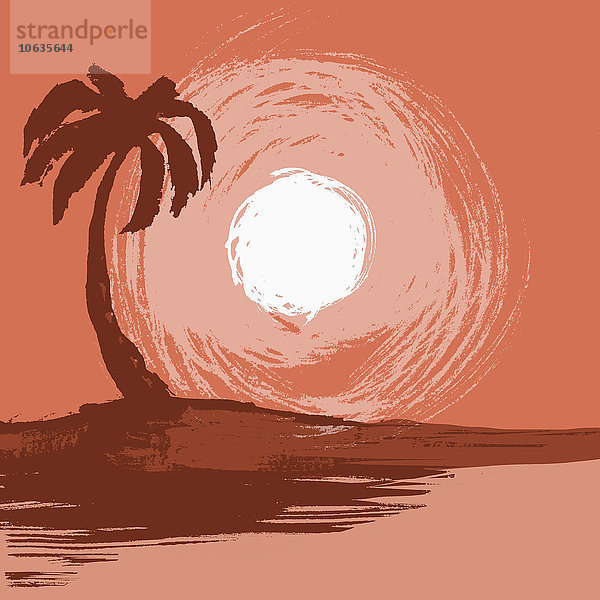 Darstellung der Palme am Meer bei Sonnenuntergang