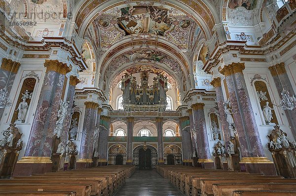 Orgelempore  Kirche St. Mariä Himmelfahrt im Kloster Fürstenfeld  ehemalige Zisterzienserabtei in Fürstenfeldbruck  Bayern  Deutschland  Europa