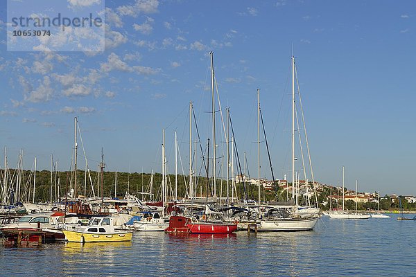 Segelboote im Yachthafen Marina Veruda  hinten Pula  Istrien  Kroatien  Europa