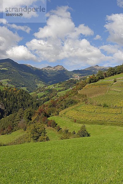 Latzfons vom Keschtnweg bei Pardell  Verdings  mit dem Königsanger und der Kassianspitze Eisacktal  Südtirol  Alto Adige  Italien  Europa