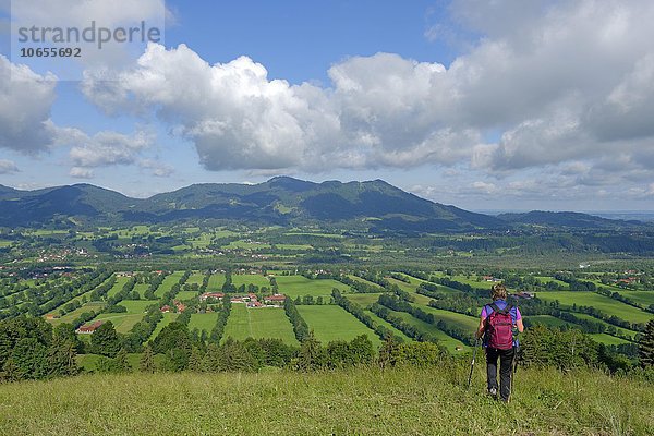 Wanderin auf der Sonntraten  Isarwinkel bei Bad Tölz  mit Zwiesel und Blomberg  Gaißach  Isartal  Oberbayern  Bayern  Deutschland  Europa