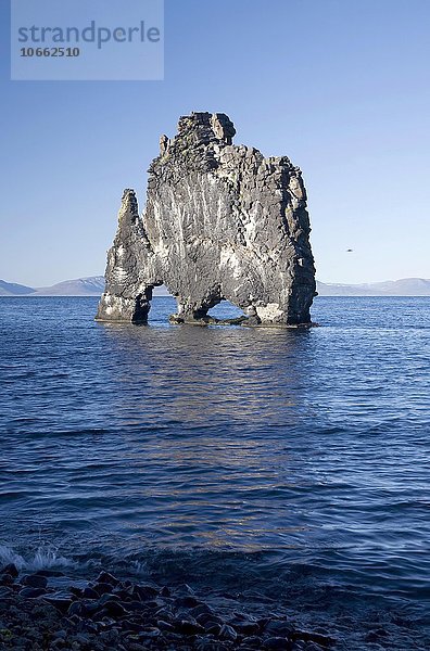 Hvitserkur  markanter Basaltfelsen im Meer  Ostküste der Halbinsel Vatsnes  Island  Europa