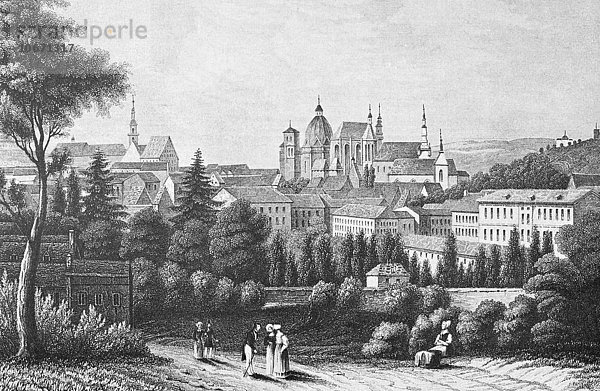 Historische Stadtansicht  Stahlstich  Aachen um 1835  Deutschland  Europa