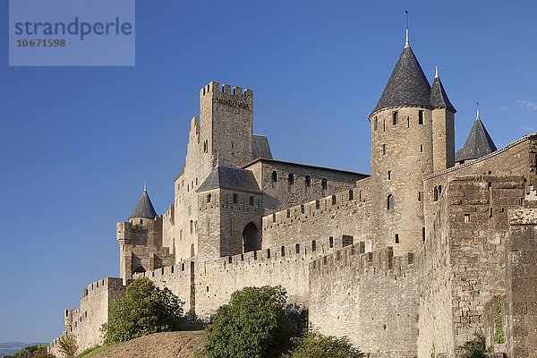 La Cite  mittelalterliche Festungsstadt Carcassonne  UNESCO Weltkulturerbe  Languedoc-Roussillon  Südfrankreich  Frankreich  Europa