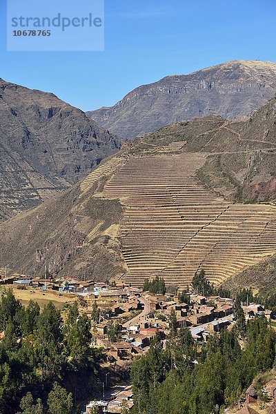 Inka-Terrassen  Heiliges Tal  Valle Sagrado  Pisac  Provinz Cusco  Peru  Südamerika