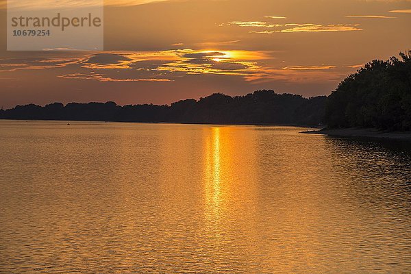 Sonnenuntergang über der Donau  zwischen Budapest und Visegrád  Ungarn  Europa