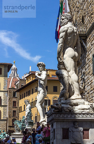 Italien  Toskana  Florenz  Piazza della Signoria  Herkules und Kakus-Statue und David von Michelangelo