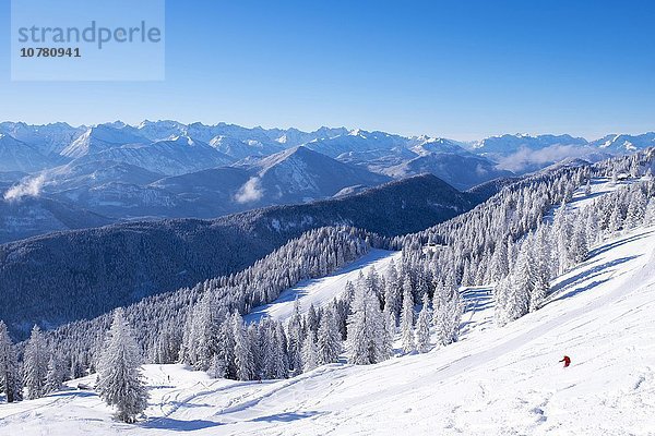 Skigebiet Brauneck bei Lenggries  Isarwinkel  hinten Karwendelgebirge  Bayerische Voralpen  Oberbayern  Bayern  Deutschland  Europa