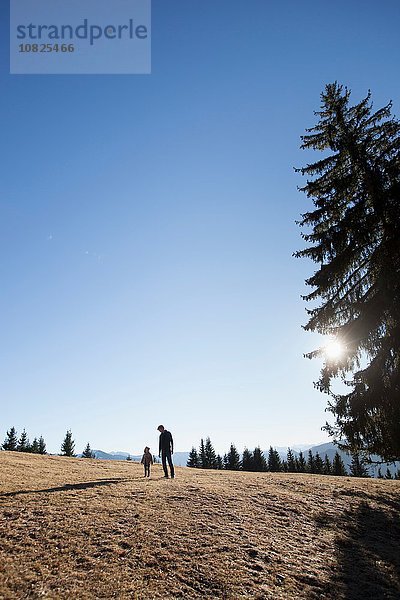 Erwachsener Mann und Kleinkind Tochter auf dem Berg  Tegernsee  Bayern  Deutschland