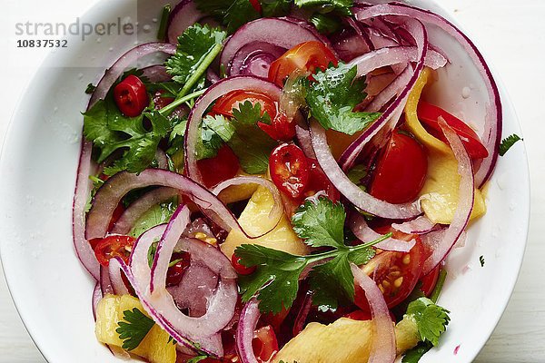 Salsa mit Tomaten  Zwiebeln und Koriandergrün (Draufsicht)