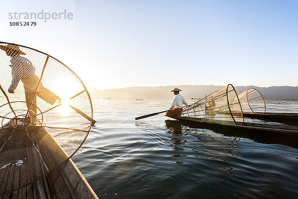 Traditioneller Fischer am Inle-See  Shan-Staat  Myanmar (Birma)  Asien