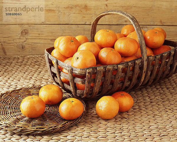 Vintage-Korb gefüllt mit Mandarinen
