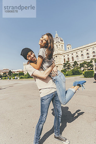 Young couple taking city break in Vienna  Austria