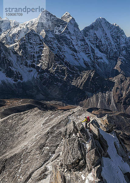 Nepal  Himalaya  Solo Khumbu  mountaineer at Ama Dablam South West Ridge